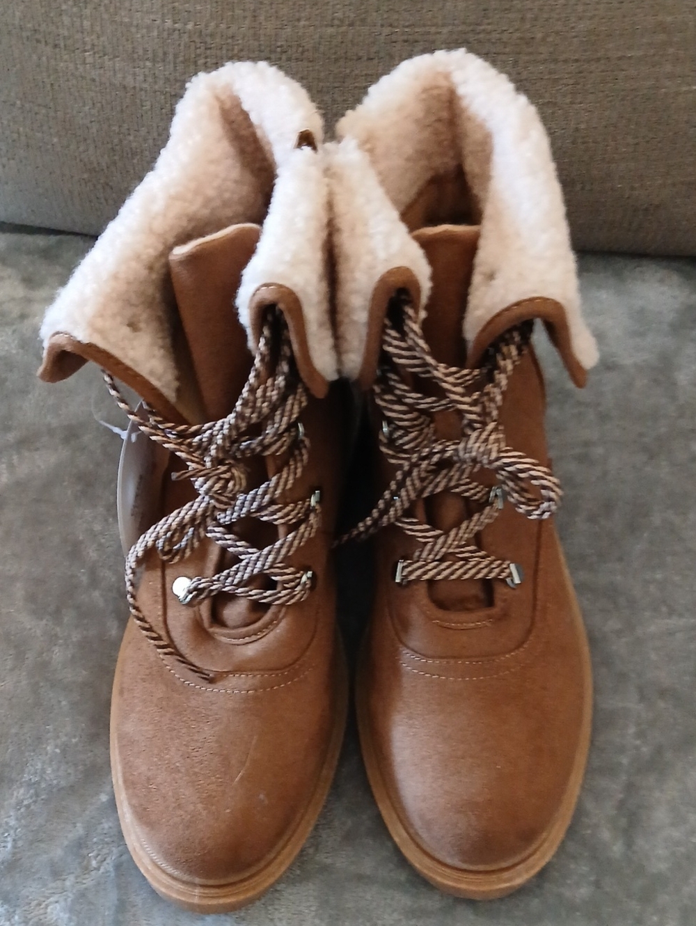 Jellypop Curtis Tan Faux-Suede Lace-Up Boots with Cream Sherpa Collar